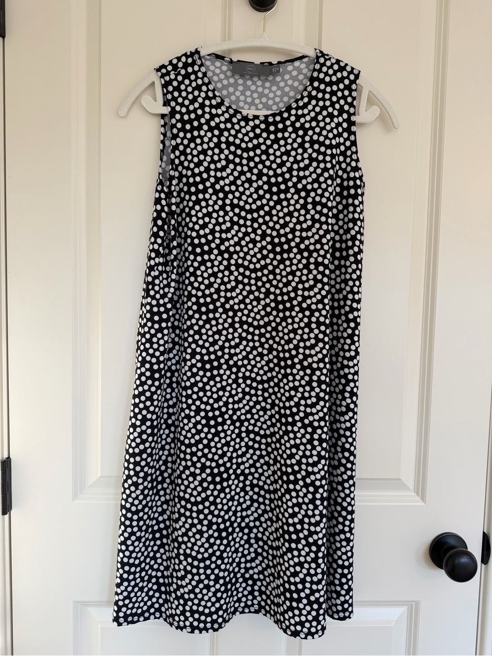 Sleeveless Black and White Polka Dot A-Line Dress